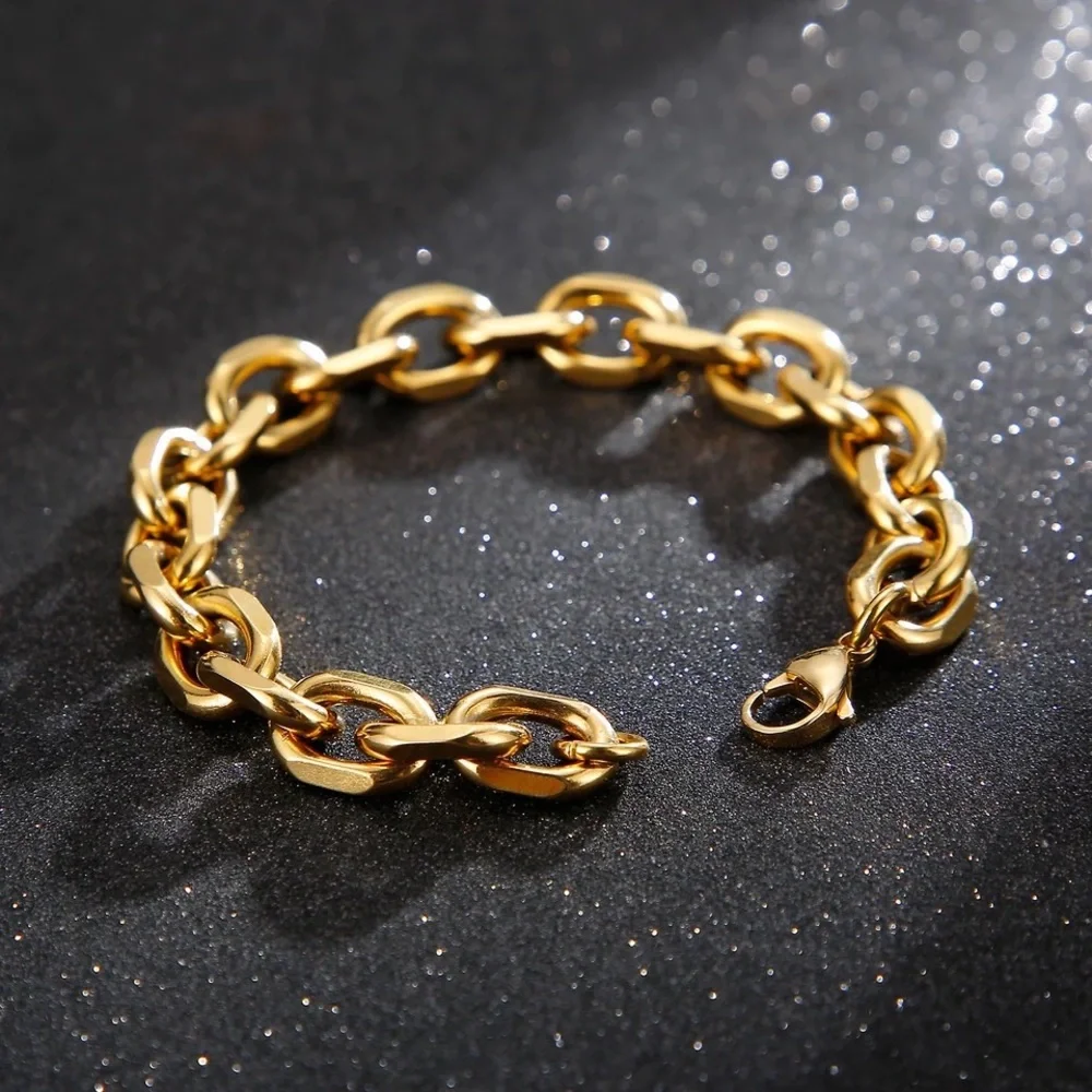 10mm Stainless Steel Cuba O-Chain Men Bracelet - Picture 3 of 6